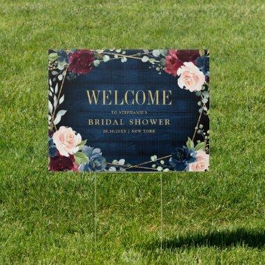 Burgundy Navy Blush Floral Bridal Shower Welcome Sign