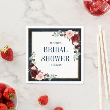 Burgundy Navy Blush Floral Geometric Bridal Shower Napkins