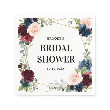 Burgundy Navy Blush Floral Geometric  Napkins