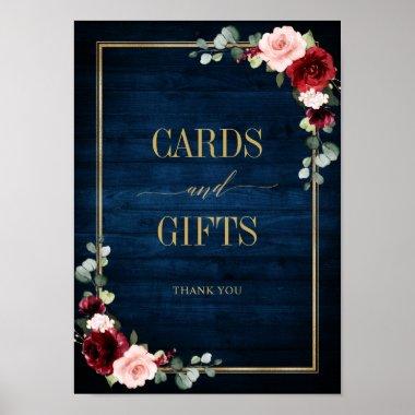 Burgundy Navy Blush Floral Gold Invitations and Gifts Po Poster