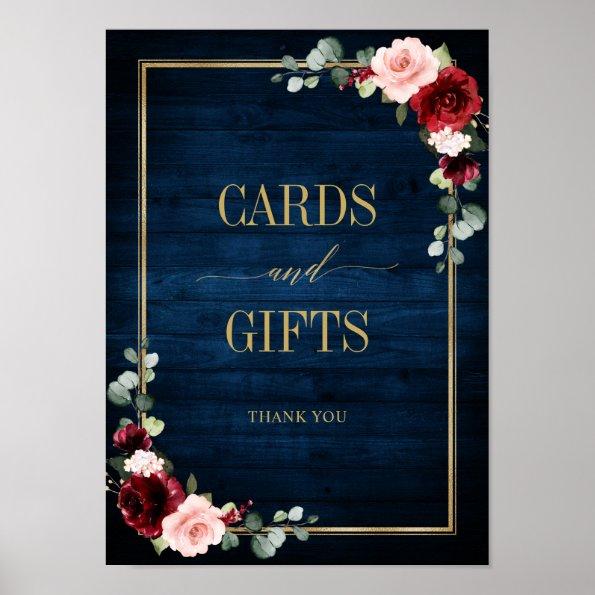 Burgundy Navy Blush Floral Gold Invitations and Gifts Po Poster