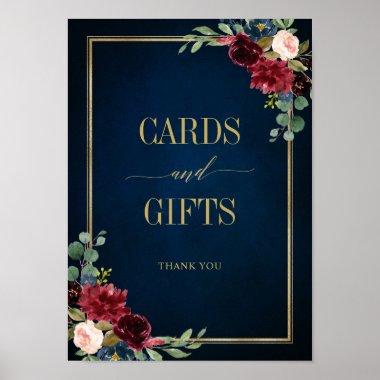 Burgundy Navy Blush Floral Gold Invitations and Gifts Poster