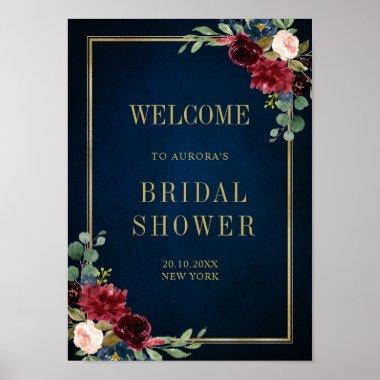Burgundy Navy Blush Floral Gold Geometric Welcome Poster