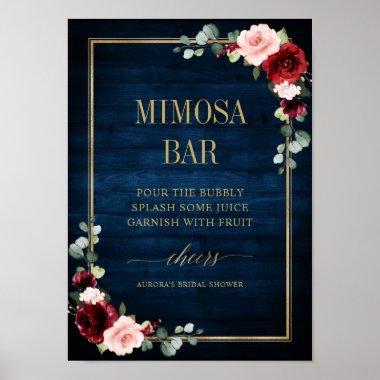 Burgundy Navy Blush Floral Gold Mimosa Bar Poster