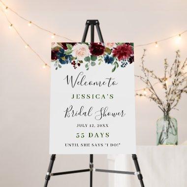 Burgundy Navy Blush Floral Welcome Bridal Shower Foam Board