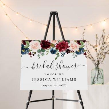 Burgundy Navy Blush Floral Welcome  Foam Board