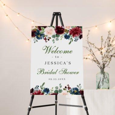Burgundy Navy Blush Floral Welcome Bridal Shower Foam Board