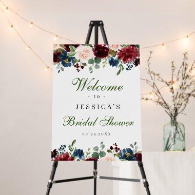Burgundy Navy Blush Floral Welcome  Foam Board