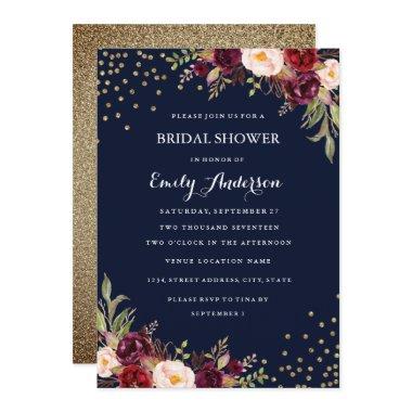 Burgundy Navy Confetti Floral Fall
