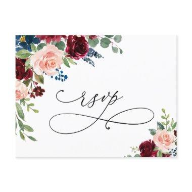 Burgundy Navy Eucalyptus Roses Wedding RSVP Post