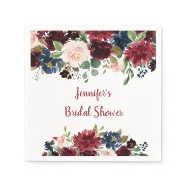Burgundy & Navy Floral Bridal Shower Napkins