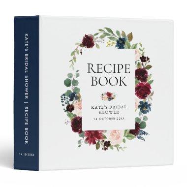 burgundy navy floral bridal shower recipe book 3 ring binder