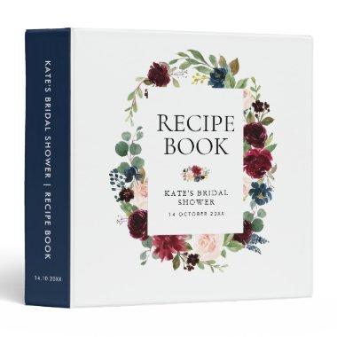 burgundy navy floral  recipe book 3 ring binder