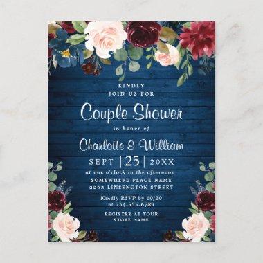 Burgundy Navy Floral Couple Shower Invitations