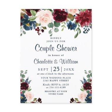 Burgundy Navy Floral Couple Shower Invitations