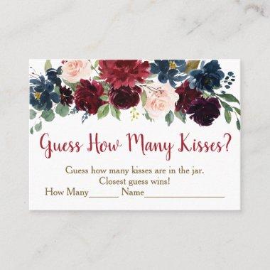Burgundy & Navy Floral Guess How Many Kisses Game Place Invitations