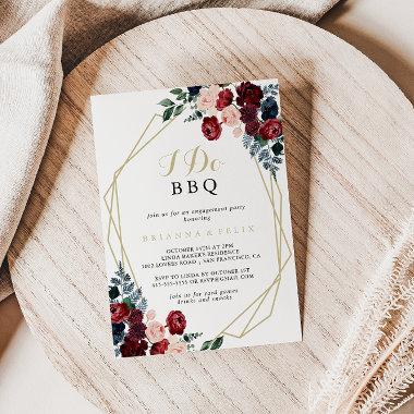 Burgundy Navy Floral I Do BBQ Engagement Party Invitations