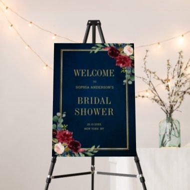 Burgundy Navy Floral Rustic Bridal Shower Welcome Foam Board