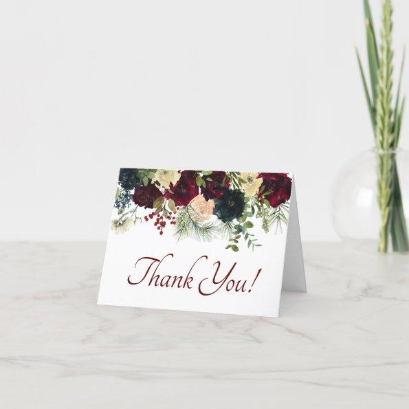 Burgundy, Navy Floral - Thank You Invitations