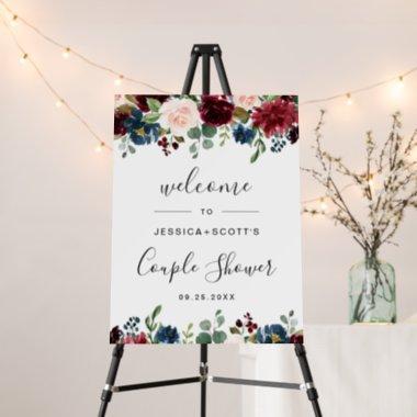 Burgundy Navy Floral Welcome Couple Shower Foam Board