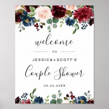 Burgundy Navy Floral Welcome COUPLE SHOWER Sign
