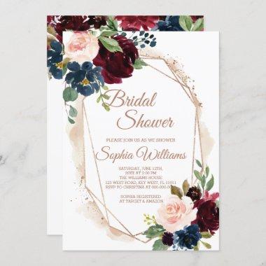 Burgundy, Navy & Gold Bridal Shower Invitations