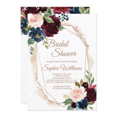 Burgundy, Navy & Gold Bridal Shower Invitations