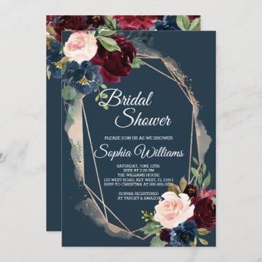 Burgundy, Navy & Gold Bridal Shower Invitations