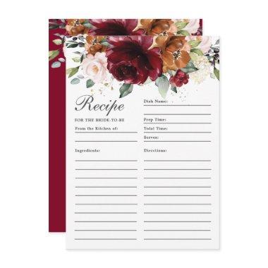 Burgundy Orange Blush Floral Recipe For Bride Invitations