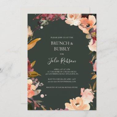 Burgundy Orange Floral | Green Brunch and Bubbly Invitations