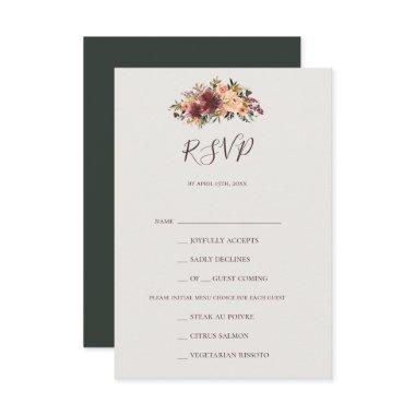 Burgundy Orange Floral Green Menu Choice RSVP Card