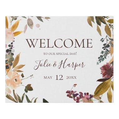 Burgundy Orange Floral | Welcome Faux Canvas Print