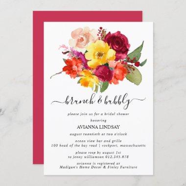 Burgundy Orange Yellow Pink Bridal Brunch Bubbly Invitations