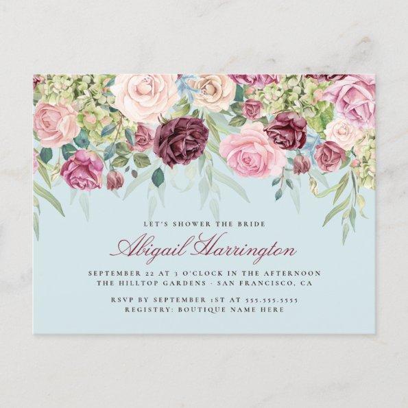 Burgundy & Pastel Watercolor Floral Bridal Shower Invitation PostInvitations
