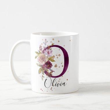 Burgundy Pink Blush Floral Letter O Monogram Coffee Mug