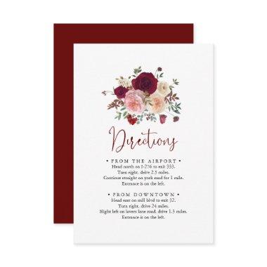 Burgundy Pink Blush Floral Wedding Directions Enclosure