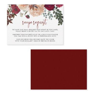 Burgundy Pink Blush Floral Wedding Recipe Request Enclosure