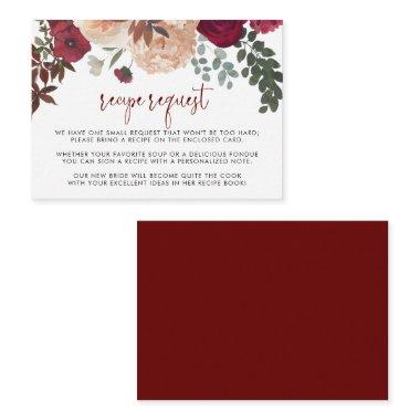 Burgundy Pink Blush Floral Wedding Recipe Request Enclosure Invitations