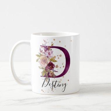 Burgundy Pink Cream Floral Letter D Monogram Coffee Mug