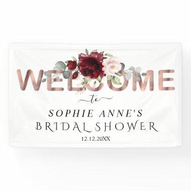 Burgundy Pink Floral Gold Welcome Bridal Shower Banner