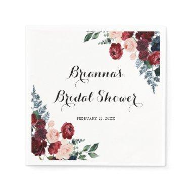 Burgundy Pink Navy Floral Bridal Shower Napkins