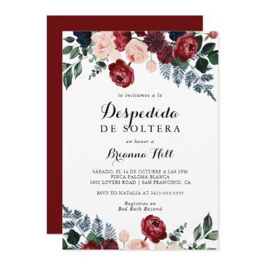 Burgundy Pink Navy Floral Spanish Bridal Shower Invitations