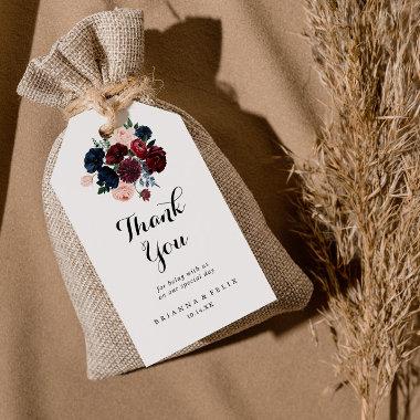 Burgundy Pink Navy Floral Wedding Thank You Gift Tags