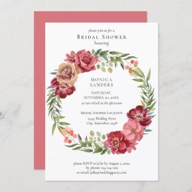 Burgundy & Pink Tropical Floral Bridal Shower Invitations
