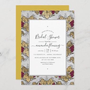Burgundy Plum and Gold Wine Tasting Bridal Shower Invitations