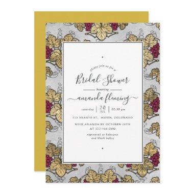 Burgundy Plum and Gold Wine Tasting Bridal Shower Invitations