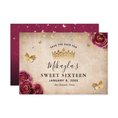 Burgundy Plum Gold Rose Parchment Elegant Save The Date