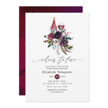 Burgundy Plum Red Wine Tasting Bridal Shower Invitations