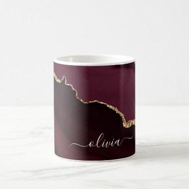 Burgundy Purple Agate Geode Gold Monogram Coffee Mug