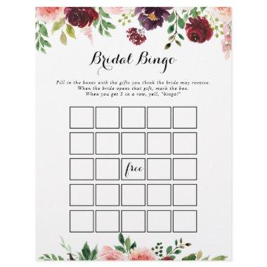 Burgundy Purple Spring Floral Bridal Bingo Game